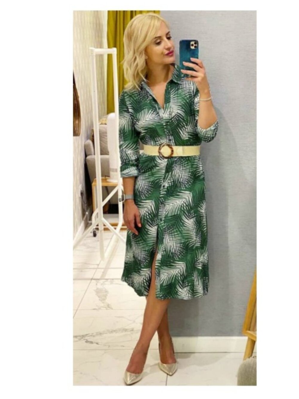 Sugarhill Brighton Elspeth Shady Palm Midi Shirt Dress, Green | Size 10